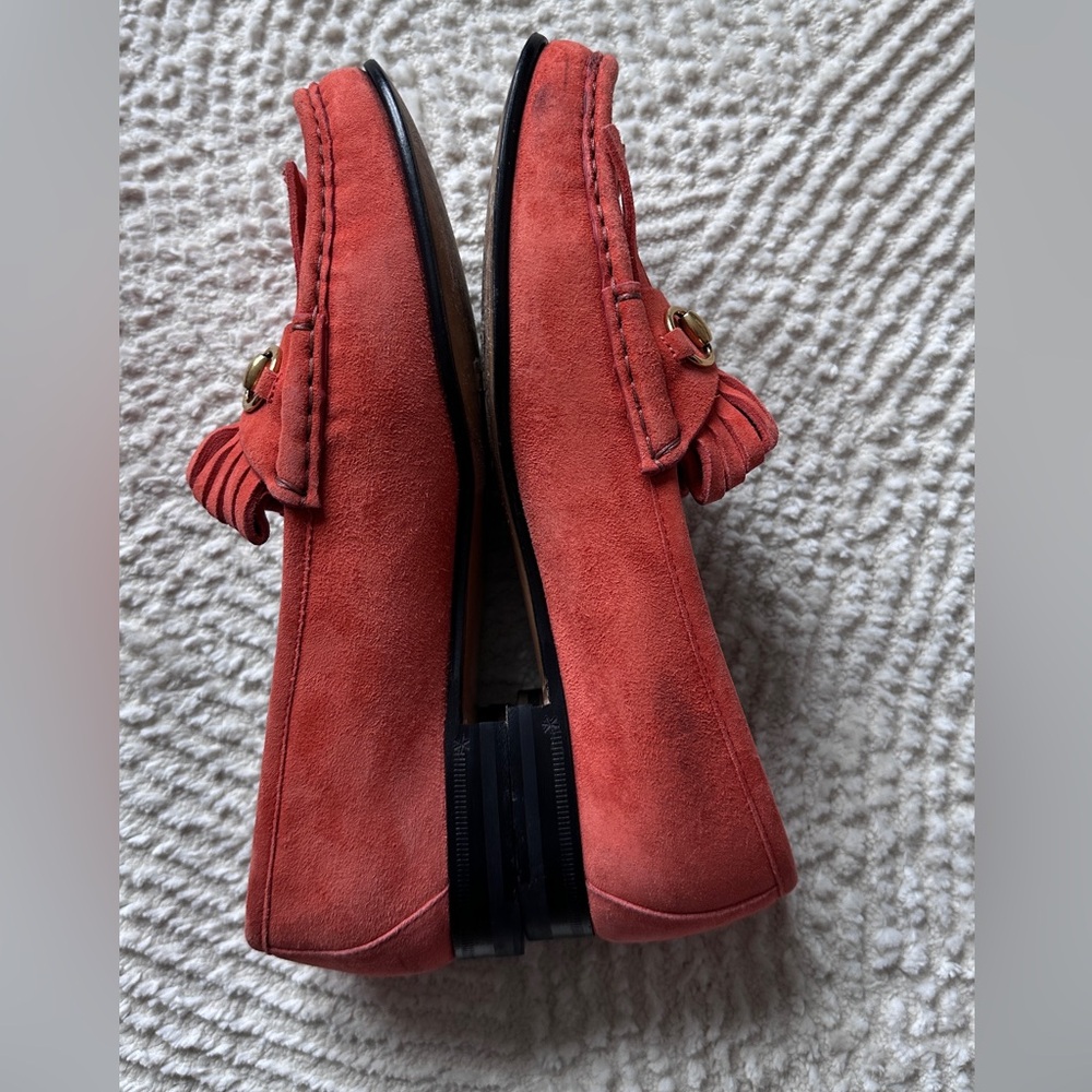 Gucci Orange Suede Fringe Horsebit Loafers 38.5 - Picture 9 of 14